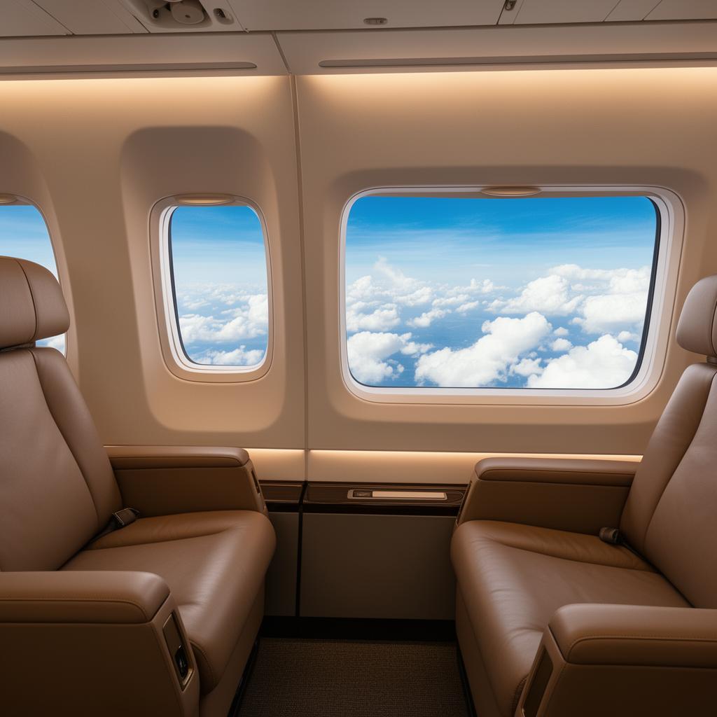 Premium airplane cabin interior with comfortable seats
